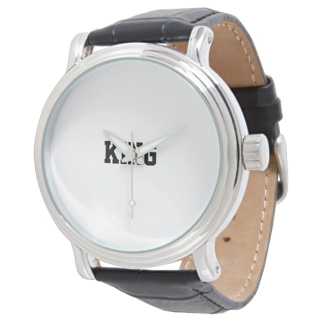 Timeless "KING" Black Leather Strap Watch for Men (Angled)