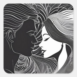 Timeless Kiss Black & White Love Silhouette Square Sticker
