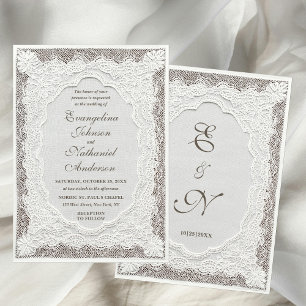 Timeless Lace Faux Embroidered Formal Wedding Invitation
