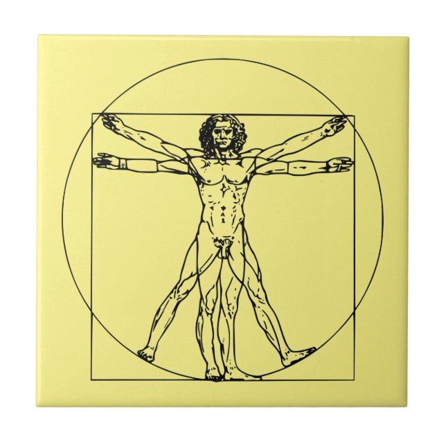 Timeless Leonardo da Vinci Artwork Vitruvian Man Ceramic Tile (Front)