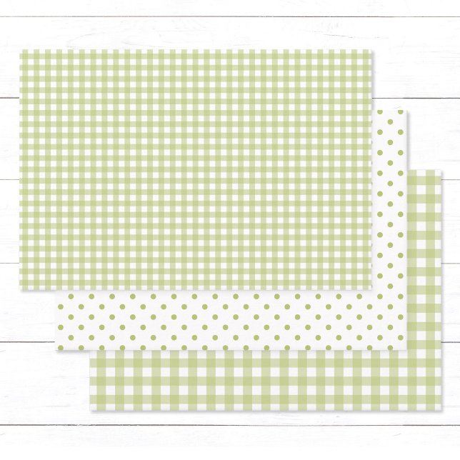 Timeless Light Green Gingham Check Polka Dots Wrapping Paper Sheet (Modern, elegant light green gingham checks and polka dots pattern mix wrapping paper sheets.)