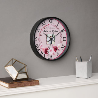 Timeless Love Custom Floral Wedding keepsake Clock