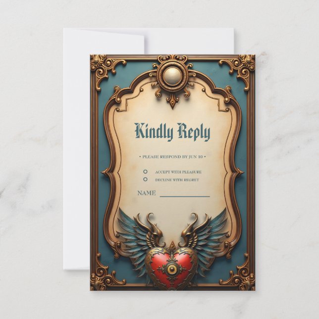 Timeless love, surreal elegance in steampunk style RSVP card (Front)