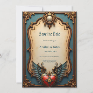 Timeless love, surreal elegance in steampunk style save the date