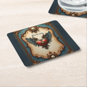 Timeless love, surreal elegance in steampunk style square paper coaster