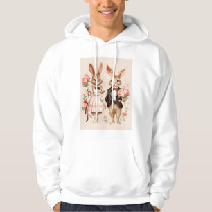 Timeless Love Tales - Charming Retro Rabbits Celeb Hoodie