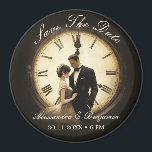 Timeless Love Vintage Wedding Theme Save The Date Magnet<br><div class="desc">This vintage "Save The Date" magnet features a charming design that captures the timeless love of a happy couple. The magnet shows the couple standing in front of a clock, symbolising their everlasting love. With customisable text, it's the perfect way to announce your wedding date with a touch of vintage...</div>