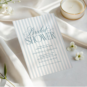 Timeless Luxe Script Blue Stripes Bridal Shower Invitation