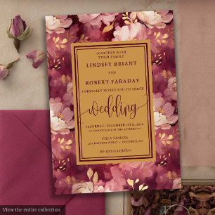 Timeless Luxury Maroon Blush Gold Floral Wedding Invitation