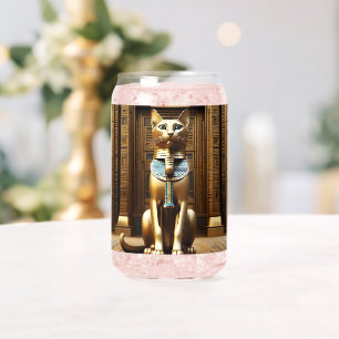 Timeless Majesty: The Golden Egyptian Pharaoh Cat Can Glass