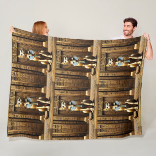 Timeless Majesty: The Golden Egyptian Pharaoh Cat Fleece Blanket