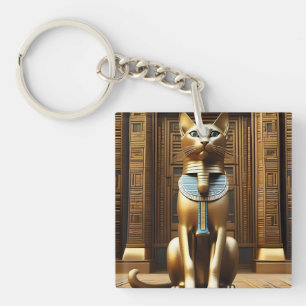 Timeless Majesty: The Golden Egyptian Pharaoh Cat Key Ring