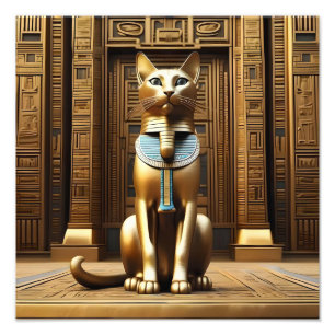 Timeless Majesty: The Golden Egyptian Pharaoh Cat Photo Print