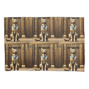 Timeless Majesty: The Golden Egyptian Pharaoh Cat Pillowcase