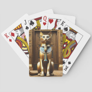 Timeless Majesty: The Golden Egyptian Pharaoh Cat Playing Cards
