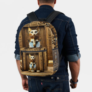 Timeless Majesty: The Golden Egyptian Pharaoh Cat Printed Backpack