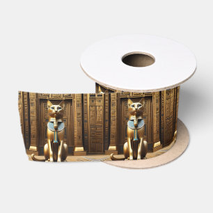 Timeless Majesty: The Golden Egyptian Pharaoh Cat Satin Ribbon