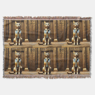 Timeless Majesty: The Golden Egyptian Pharaoh Cat Throw Blanket
