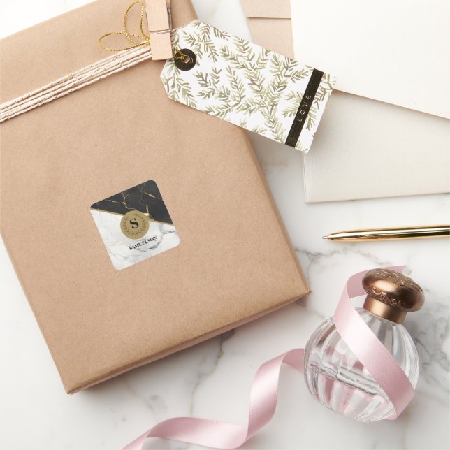 Timeless Marble Monogrammed Square Sticker (Gifting)