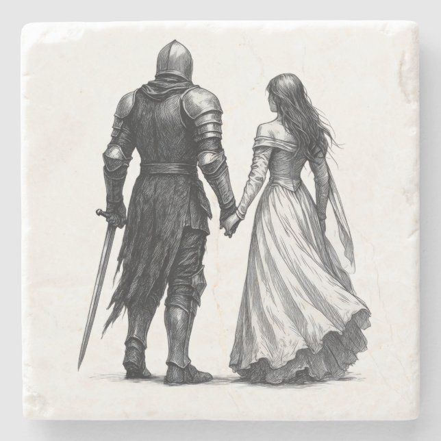 Timeless Medieval Romance Illustration Stone Coaster (Front)