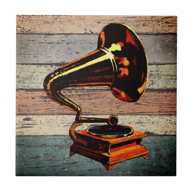Timeless Melody: Vintage Gramophone  Ceramic Tile (Front)