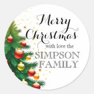 Timeless Merry Christmas Traditional Tree Classic Round Sticker