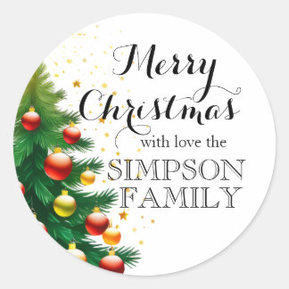 Timeless Merry Christmas Traditional Tree Classic Round Sticker
