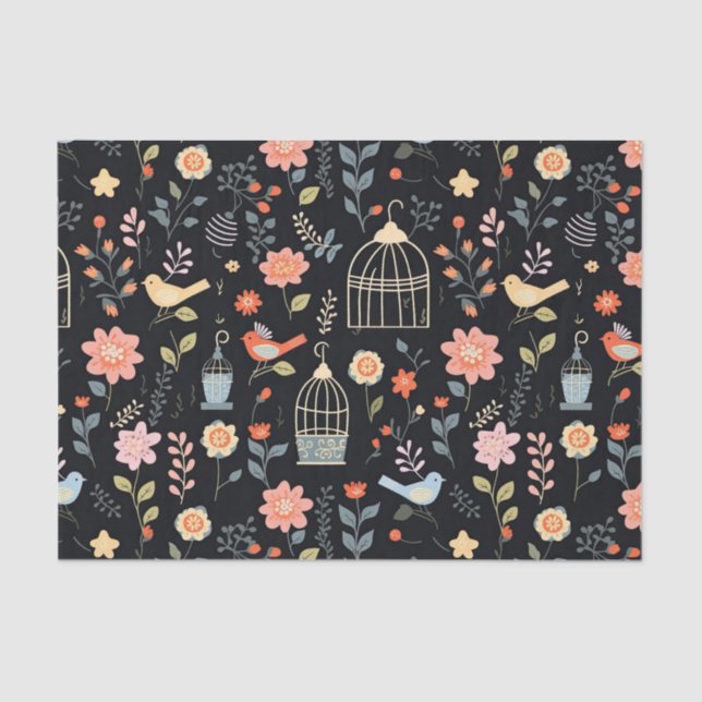 Timeless Midnight Birdcage Decoupage Tissue Paper (Front)