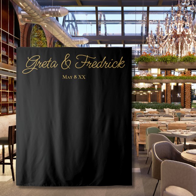 Timeless Minimalist Black Gold Photo Backdrop Tapestry (Creator Uploaded)