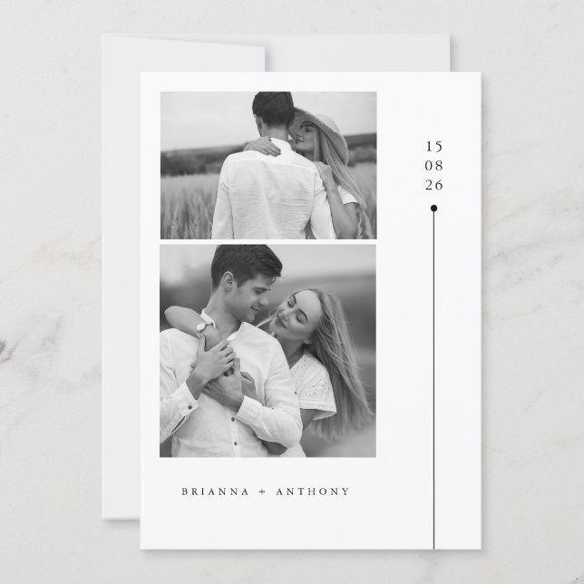 Timeless  Modern Black & White Photo Wedding Invitation (Front)