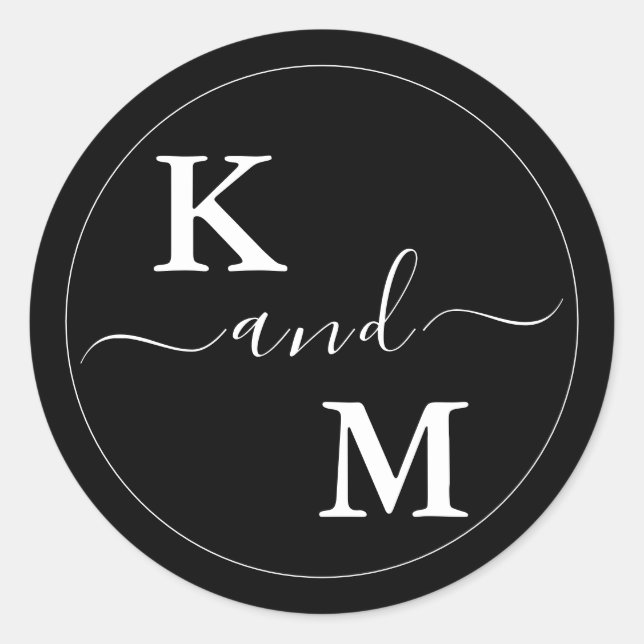 Timeless Modern Minimalist Wedding | Monogram Classic Round Sticker (Front)