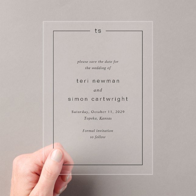 Timeless Modern Wedding Save the Date Acrylic Invitations (Insitu (Handheld))