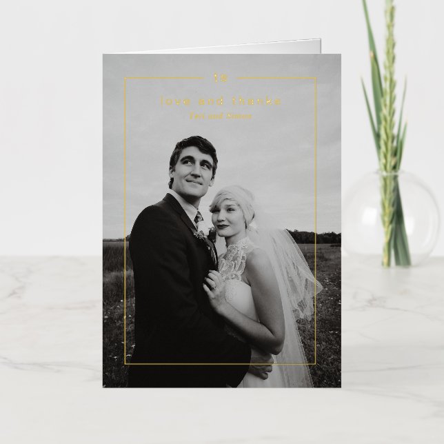 Timeless Monogram Photo Modern Wedding Thank You Foil Greeting Card (Front)
