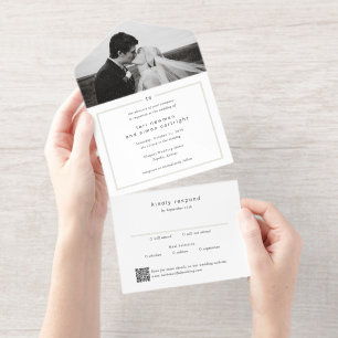 Timeless Monogram QR Code Modern Wedding All In One Invitation