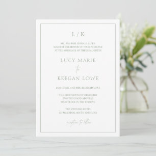 Timeless Monogram Sage Green Elegant Wedding Invitation