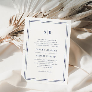 Timeless Monogram Wedding Invitation Navy