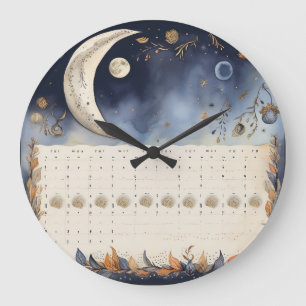 Timeless Moon Phase Atlas - Retro Astronomy Calend Large Clock