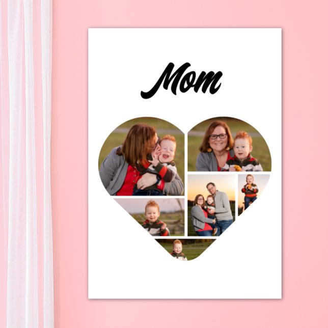 Timeless Mum Heart Shape Family Photo Collage Poster (Heart Shaped Photo Collage Poster for Mom)