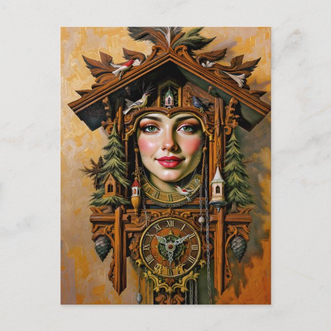 “Timeless Muse” – A Cuckoo Clock Portrait  Postcard (Front)
