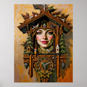 “Timeless Muse” – A Cuckoo Clock Portrait Poster
