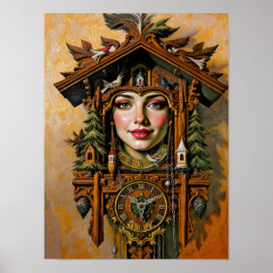 “Timeless Muse” – A Cuckoo Clock Portrait Poster