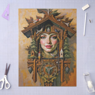 “Timeless Muse” – A Cuckoo Clock Portrait  Tissue Paper