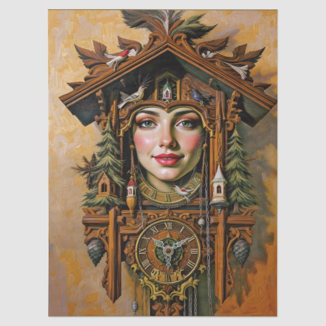 “Timeless Muse” – A Cuckoo Clock Portrait  Tissue Paper (Front)