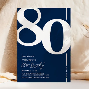 Timeless Navy 80th Birthday Invitation
