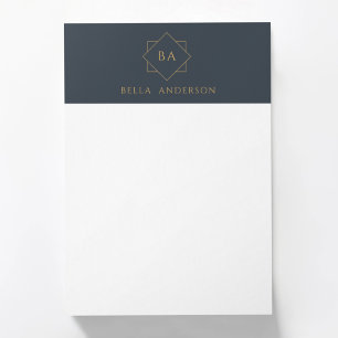 Timeless Navy Blue & Gold Initial Monogram Post-it Notes