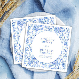 Timeless Navy Roses Floral Custom Wedding Napkins