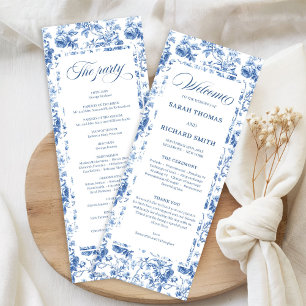 Timeless Navy Roses Floral Toile Wedding Program