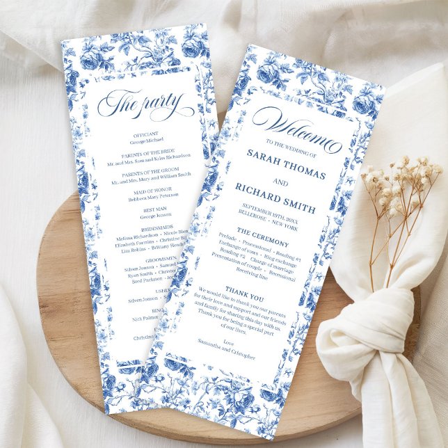 Timeless Navy Roses Floral Toile Wedding Program (Timeless Navy Roses Floral Toile Wedding Program)