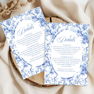 Timeless navy toile roses wedding venue details   enclosure card