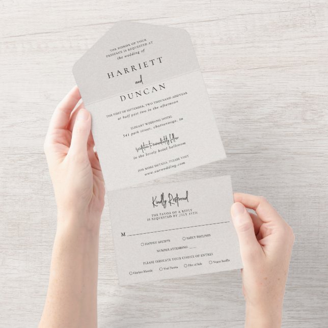 Timeless Neutral Beige Elegant Wedding All In One Invitation (Tearaway)
